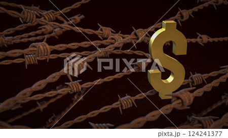 The Rusty barbed wire and gold dollar for Business concept 3d Rendering. The Rusty barbed wire and gold dollar for Business concept 3d Rendering. 124241377