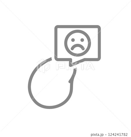 Gallbladder with sad face in speech bubble line icon. Diseases internal organ symbol. Vector illustration 124241782