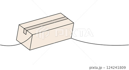 Cardboard box one line colored continuous drawing. Cargo box. Vector illustration. 124241809