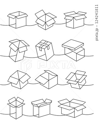 Cargo boxes. Carton delivery boxes one line continuous drawing. Present gift boxes. Vector illustration. 124241811