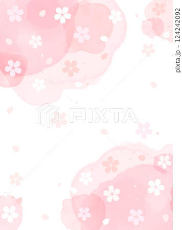 ピンクの水彩風背景と桜の模様を組み合わせた春をイメージした背景イラスト　縦型バージョン 124242092