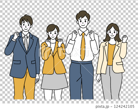 ガッツポーズをする制服の学生とスーツの塾講師 124242105
