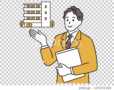 マンションの案内をする不動産の営業マン 124242108