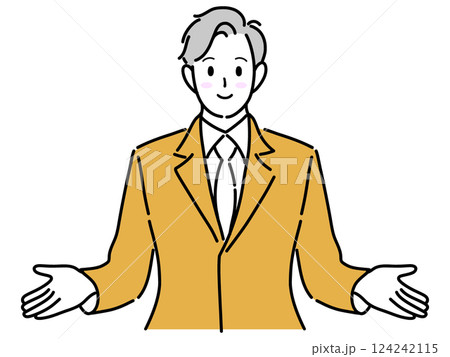 両手を広げて案内するビジネスマン 両手を広げて案内するビジネスマン 124242115