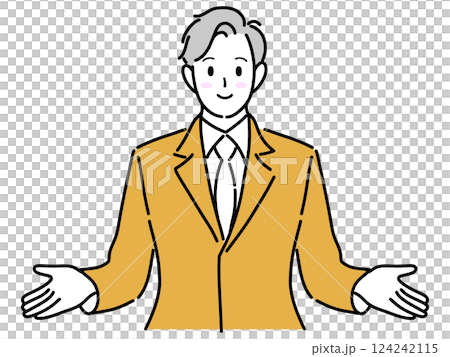 A businessman guiding with open arms A businessman guiding with open arms 124242115