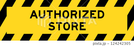Yellow and black color with line striped label banner with word authorized store Yellow and black color with line striped label banner with word authorized store 124242305