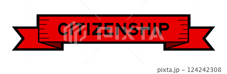 Ribbon label banner with word citizenship in red color on white background 124242308