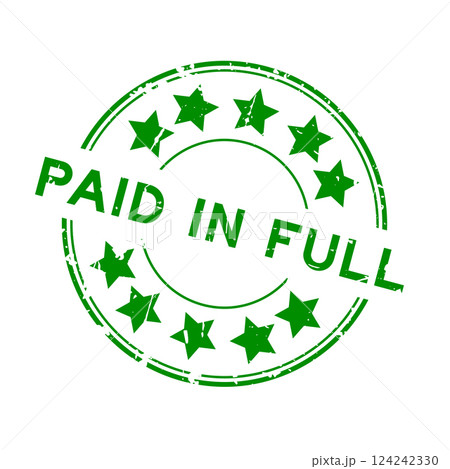 Grunge green paid in full word round rubber seal stamp on white background 124242330