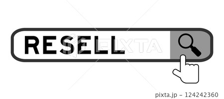 Search banner in word resell with hand over magnifier icon on white background Search banner in word resell with hand over magnifier icon on white background 124242360