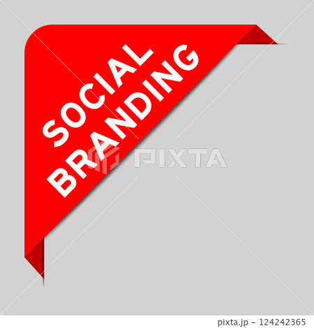 Red color of corner label banner with word social branding on gray background 124242365