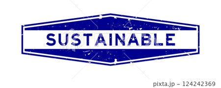Grunge blue sustainable word hexagon rubber seal stamp on white background Grunge blue sustainable word hexagon rubber seal stamp on white background 124242369