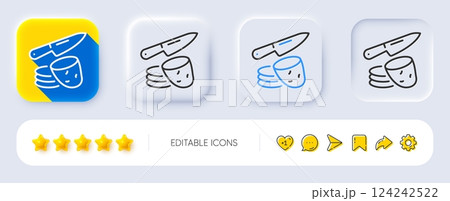 Potato chips line icon. Neumorphic, Flat shadow, 3d buttons. Sliced cut potatoes sign. Eco vegetable symbol. Line potato chips icon. Social media icons. Vector 124242522