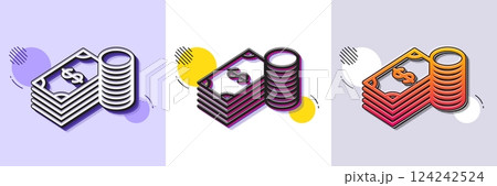 Cash money line icon. Halftone dotted pattern. Gradient icon with grain shadow. Banking currency sign. Dollar or USD symbol. Line savings icon. Various designs. Vector 124242524