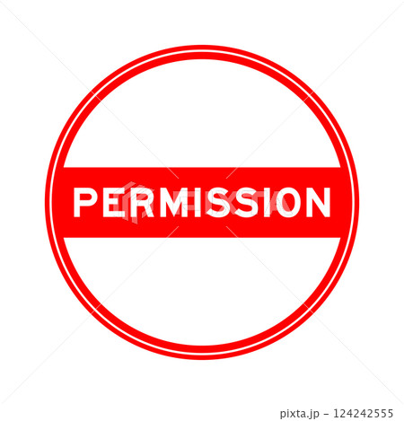 Red color round seal sticker in word permission on white background 124242555