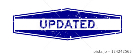 Grunge blue updated word hexagon rubber seal stamp on white background 124242563