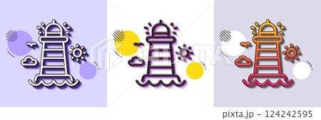 Lighthouse line icon. Halftone dotted pattern. Gradient icon with grain shadow. Beacon tower sign. Searchlight building symbol. Line lighthouse icon. Various designs. Vector 124242595