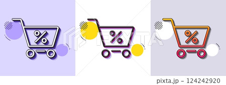 Shopping cart with Percentage line icon. Halftone dotted pattern. Gradient icon with grain shadow. Online buying sign. Supermarket basket symbol. Line special offer icon. Various designs. Vector Shopping cart with Percentage line icon. Halftone dotted pattern. Gradient icon with grain shadow. Online buying sign. Supermarket basket symbol. Line special offer icon. Various designs. Vector 124242920