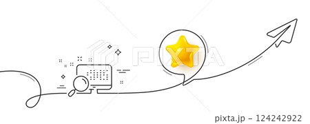 Search in computer line icon. Continuous line with share plane. Find data sign. Magnify glass. 3d star in speech bubble. Search single line ribbon. Loop curve pattern. Vector Search in computer line icon. Continuous line with share plane. Find data sign. Magnify glass. 3d star in speech bubble. Search single line ribbon. Loop curve pattern. Vector 124242922