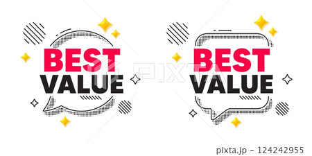 Best value chat speech bubble. Social media concept. Best value tag. Special offer Sale sign. Advertising Discounts symbol. 3d flare stars chat bubble. Vector 124242955