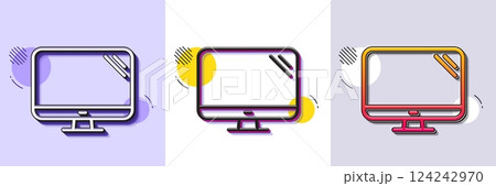 Computer line icon. Halftone dotted pattern. Gradient icon with grain shadow. PC component sign. Monitor symbol. Line computer icon. Various designs. Vector 124242970