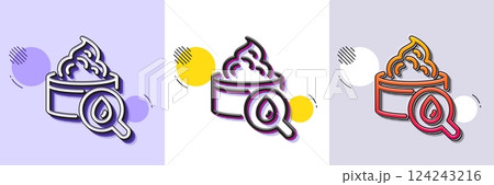 Moisturizing face cream line icon. Halftone dotted pattern. Gradient icon with grain shadow. Skin care sign. Cosmetic lotion symbol. Line moisturizing cream icon. Various designs. Vector 124243216