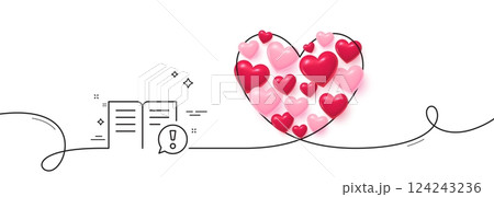 Interesting facts line icon. Continuous line big heart. Exclamation mark sign. Book symbol. 3d hearts in heart shaped loop. Facts single line ribbon. Loop curve pattern. Vector Interesting facts line icon. Continuous line big heart. Exclamation mark sign. Book symbol. 3d hearts in heart shaped loop. Facts single line ribbon. Loop curve pattern. Vector 124243236