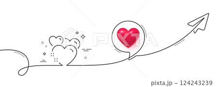 Heart line icon. Continuous line with share plane. Love emotion sign. Valentine day symbol. 3d heart in speech bubble. Heart single line ribbon. Loop curve pattern. Vector Heart line icon. Continuous line with share plane. Love emotion sign. Valentine day symbol. 3d heart in speech bubble. Heart single line ribbon. Loop curve pattern. Vector 124243239