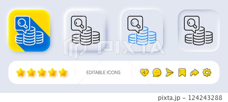 Inspect line icon. Neumorphic, Flat shadow, 3d buttons. Budget accounting sign. Search money symbol. Line inspect icon. Social media icons. Vector 124243288