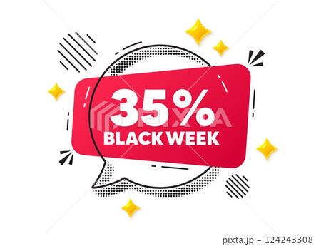 Black week chat speech bubble. Social media concept. Black week 35 percent sale. Special discount sign. Black friday offer symbol. Red chat message. Offer speech bubble. Glare 3d stars. Vector Black week chat speech bubble. Social media concept. Black week 35 percent sale. Special discount sign. Black friday offer symbol. Red chat message. Offer speech bubble. Glare 3d stars. Vector 124243308