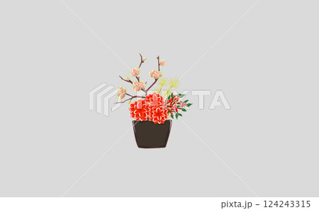 お正月の飾り花　赤系 124243315