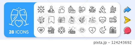 Fireworks rocket, Delivery and Buyer line icons. Interest rate, AI generate, Inflation icons. Pack of Discount tags, Heart, Love her icon. Father day, Present, Baggage pictogram. Vector Fireworks rocket, Delivery and Buyer line icons. Interest rate, AI generate, Inflation icons. Pack of Discount tags, Heart, Love her icon. Father day, Present, Baggage pictogram. Vector 124243692