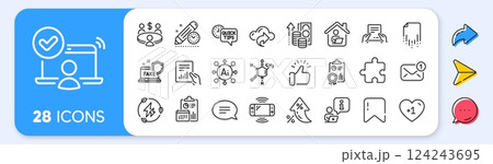 Receive file, Document and Inflation line icons. Interest rate, AI generate, Inflation icons. Pack of Green electricity, Puzzle, Online access icon. Vector Receive file, Document and Inflation line icons. Interest rate, AI generate, Inflation icons. Pack of Green electricity, Puzzle, Online access icon. Vector 124243695