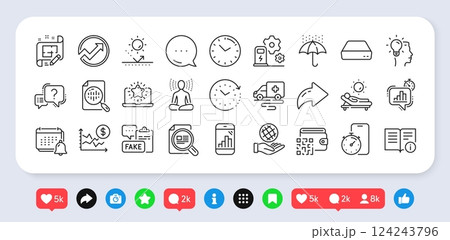 Architect plan, Lounger and Qr code line icons pack. Social media: share, comment, like icons. Sun protection, Check article, Dollar rate web icon. Vector 124243796