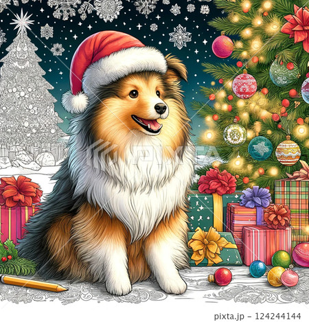 クリスマスを楽しむ犬 124244144
