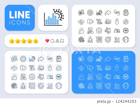 Service, Face id and Cloud protection line icons for web app. Message, Share, Like social media icons. Pack of Coronavirus, World planet, Coronavirus statistics pictogram icons. Vector Service, Face id and Cloud protection line icons for web app. Message, Share, Like social media icons. Pack of Coronavirus, World planet, Coronavirus statistics pictogram icons. Vector 124244283