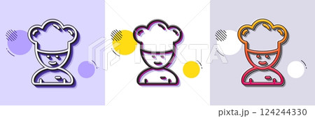 Cooking chef line icon. Halftone dotted pattern. Gradient icon with grain shadow. Sous-chef sign. Food preparation symbol. Line cooking chef icon. Various designs. Vector 124244330
