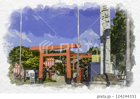 水彩画風　犬山　三光稲荷神社　鳥居　愛知県犬山市 124244331