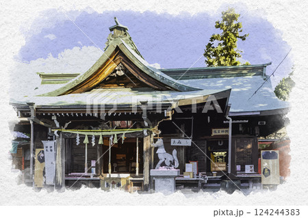 水彩画風　犬山　三光稲荷神社　拝殿　愛知県犬山市 124244383