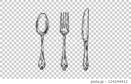 Antique hand-painted cutlery (spoon, fork, knife) Antique hand-painted cutlery (spoon, fork, knife) 124244412