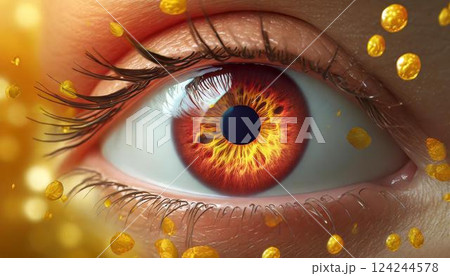 目の周りの空気中を飛散する花粉などのアレルゲンをイメージした3Dイラスト  花粉症、アレルギー 124244578