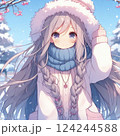 雪の中でサンタ帽子をかぶっている女の子 124244588