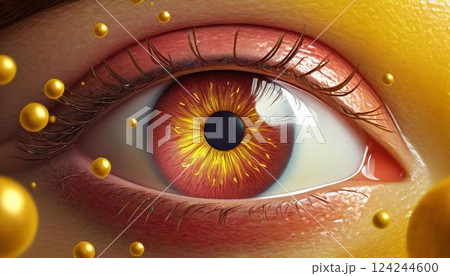 目の周りの空気中を飛散する花粉などのアレルゲンをイメージした3Dイラスト  花粉症、アレルギー 124244600