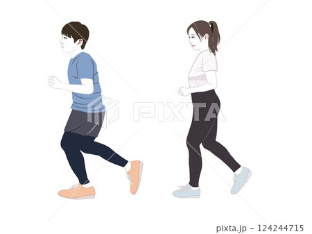 ダイエットジョギングをする若い男女イラスト 124244715
