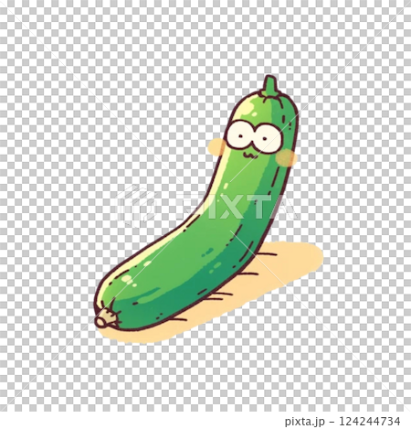 デフォルメ、ズッキーニのイラスト、キャラクター風、カワイイ、アイコン、野菜、素材、背景なし 124244734