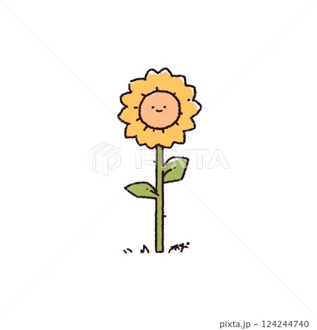 キャラクター風、ひまわりのイラスト、アイコン、素材、背景なし、 124244740