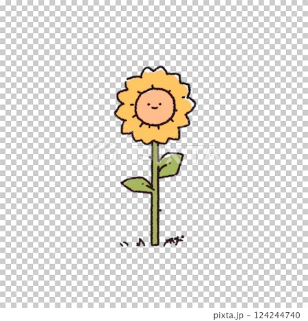 キャラクター風、ひまわりのイラスト、アイコン、素材、背景なし、 124244740
