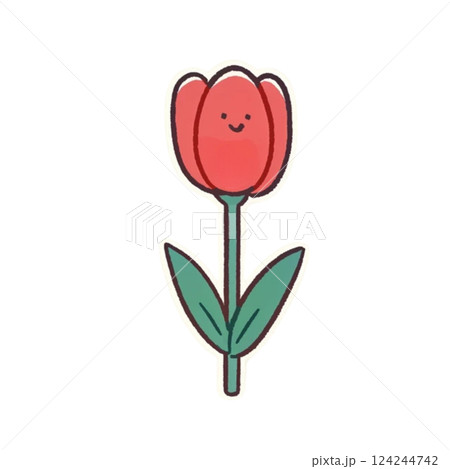 デフォルメ、キャラクター風、チューリップ、花、アイコン、背景なし、素材 デフォルメ、キャラクター風、チューリップ、花、アイコン、背景なし、素材 124244742
