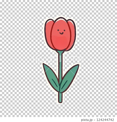 デフォルメ、キャラクター風、チューリップ、花、アイコン、背景なし、素材 デフォルメ、キャラクター風、チューリップ、花、アイコン、背景なし、素材 124244742