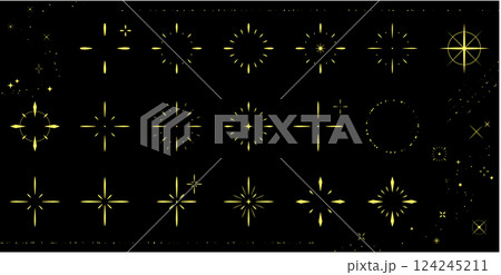 星とキラキラの輝くアイコンセット　華やかな装飾デザイン　カラー 124245211