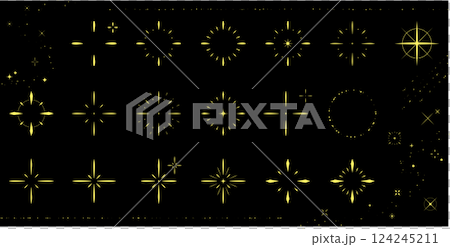 星とキラキラの輝くアイコンセット　華やかな装飾デザイン　カラー 124245211
